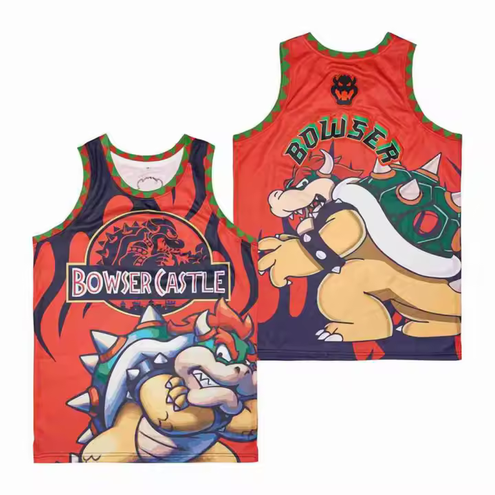 Camiseta de baloncesto personalizada para hombre, camisa deportiva al aire libre, Bowser The King cosida, película - 1