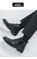 Nuevas botas cortas en contraste, zapatos de cuero altos con cordones de negocios de moda para hombres británicos - details 5