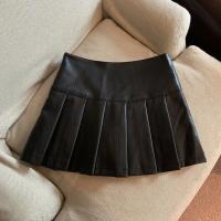 Minifaldas de cuero Pu para mujer, ropa de calle, Falda plisada de cintura alta, faldas acampanadas informales ajustadas negras coreanas Vintage - details 10