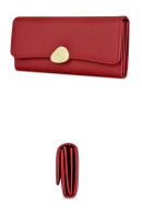 Cartera de cuero simple para mujer, billetera larga de cuero negro, verde y rojo, tarjetero para niñas - details 6