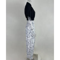 Conjunto casual de 2 piezas para mujeres, elegante, con cuello en V, blusas de manga corta y pantalones anchos estampados - details 11