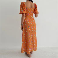 Vestido de mujer, novedad de verano 2025, vacaciones, pausa para el té, cuello cuadrado, falda de longitud media, mangas de burbuja, vestido con abertura Floral francés - details 46