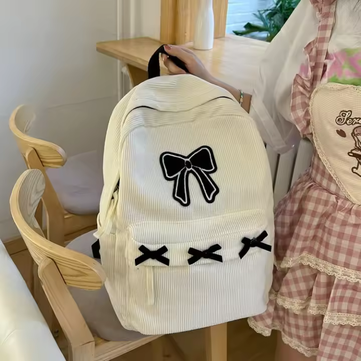 Gran capacidad, mochila, niñas, escuela secundaria, estudiantes de secundaria, mochila escolar, pana, lazo, mochila, linda - 1