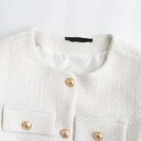 Chaqueta de Tweed con Punto de Volteo Primaveral Abrigo Corto de Cuello Redondo de Una Sola Brecha para Damas Top de Moda - details 7