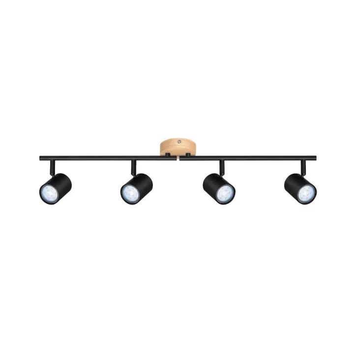 CBJKTX Plafón LED de 4 llamas - Plafón GU10 negro Foco giratorio Aplique de pared de madera Foco de pared Sin bombilla - 1