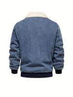 Chaqueta vaquera de lana cálida para hombre, abrigo informal con bolsillo con solapa y cuello de piel para Otoño e Invierno - details 12