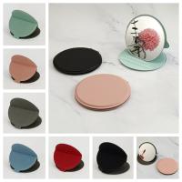 Espejo de escritorio de cuero Pu, espejo de maquillaje plegable Circular delicado de Color sólido, fácil de llevar, peso ligero - details 0