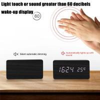 Reloj despertador Digital LED de madera con Control de voz y temperatura, despertador electrónico de escritorio - details 3