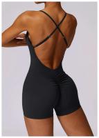 Mono deportivo con tirantes cruzados, ropa deportiva, pantalones cortos de Yoga, mono para mujer, monos deportivos con costura fruncida para gimnasio - details 11