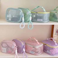 Bolsa de cosméticos de malla de Color sólido, bolsa de almacenamiento de gran capacidad, bolsa de maquillaje transparente, estuche organizador, bolsa de aseo, bolsa de maquillaje con almohada - details 11