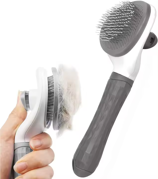 Cepillo y peine para el cuidado de perros y gatos, cepillos autolimpiantes con mango suave, herramienta de aseo para mascotas con botón de limpieza - 1