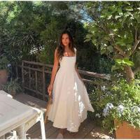 Vestido largo elegante liso con cuello cuadrado, vestidos de cintura alta con dobladillo A-e y espalda descubierta a la moda, novedad de primavera 2025, batas informales para vacaciones - details 6