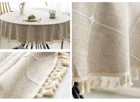 Mantel redondo de lino y algodón a cuadros, cubierta de mesa para comedor interior, cocina, decoración al aire libre, boda, Hotel, banquete - details 5