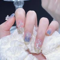 24PCS Uñas Postizas Cortas Desmontables Con Mariposas Brillantes Uñas Falsas Presionables Cuadradas Cubiertas Por Encima Para Uso Doméstico - details 3