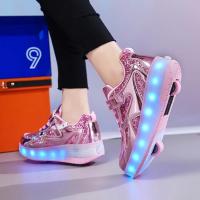 Zapatos de patín de 2 ruedas para mujer, zapatos de tendencia para niña con LED retráctil, zapatillas informales de doble propósito con ruedas - details 2