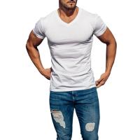 Moda Masculina Nueva Camiseta con Cuello en V para Exteriores Top Informal Transpirable de Manga Corta Multicolor - details 0