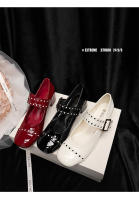 Nuevos zapatos franceses Mary Jane cabeza cuadrada diseño de hebilla de una palabra tacón medio grueso boca poco profunda zapatos individuales charol de mujer - details 27