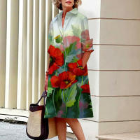 Marca de moda, vestido camisero de manga larga, informal, holgado, con estampado Floral, de una sola fila, con botones, Polo, bata con bolsillo para mujer 2023 - details 5