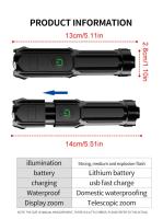 Linterna Táctica LED de Alta Potencia 100000 Lúmenes Impermeable, Carga Recargable USB, Resistente al Agua, con Zoom, para Pesca y Caza - details 6