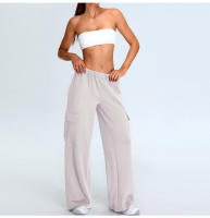 Otoño Invierno nuevo Yoga mujeres elástico de cintura alta pierna recta deportes Casual acampanado Cargo Fitness pantalones largos - details 27