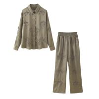 Conjunto de Moda para Mujeres OUWU Camisa de Manga Larga, Pantalones Rectos, Top de Encaje, Pantalones Sueltos - details 3
