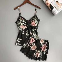 Ropa de seda satinada para mujer, bata Ence Home, alfombrilla para el pecho, pijama, rosa, blanco, 3 piezas - details 6