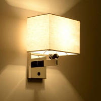 Lámpara de pared led para cabecera de dormitorio, luz de pared moderna para Proyecto de habitación de Hotel con interruptor, nuevo estilo chino, pantalla de tela Beige - details 2
