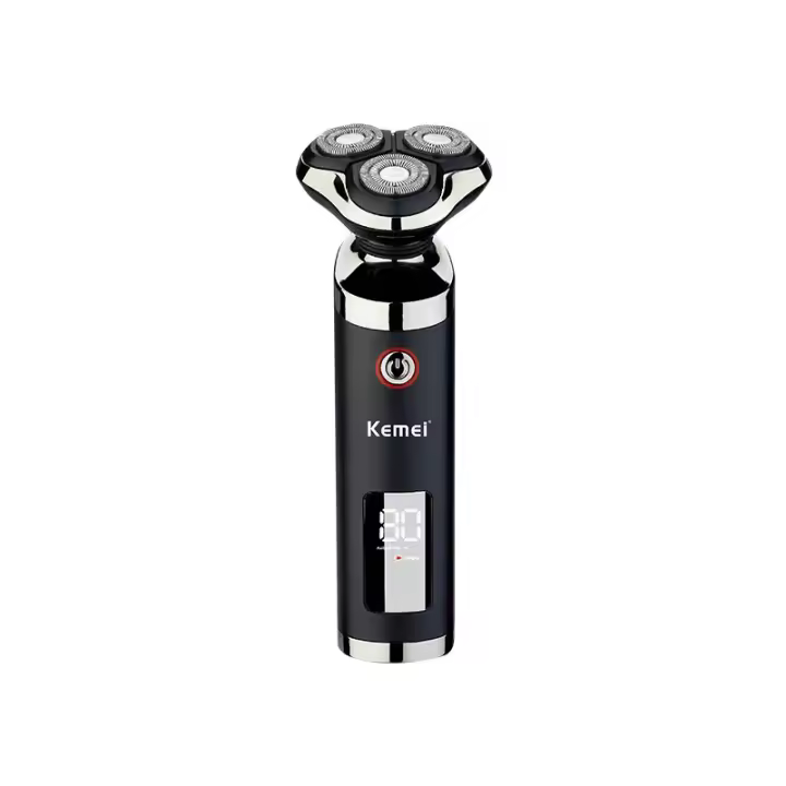 Kemei-Afeitadora eléctrica recargable por USB para hombre, máquina de afeitar con 3 cuchillas rotativas para Barba, en seco y húmedo, resistente al agua, con pantalla LCD - 1