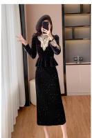 Vestido de noche de terciopelo ligero de lujo para mujer, estilo francés, para otoño e invierno, nuevo vestido de noche de alta gama con temperamento y corte ajustado, de un solo paso - details 3