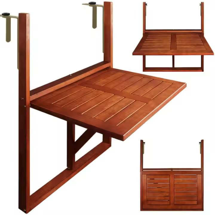 65x45x87cm Mesa Colgante Plegable Madera Acacia para Terraza Balcón Patio Exterior Marrón - 1