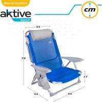 Silla de playa plegable, con cojín, Silla reclinable, 4 posiciones, 51x45x76 cm, altura del asiento 17 cm, asa de transporte, bolsillo lateral, color azul (62609) - details 6