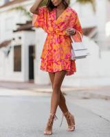 BUNO-Vestido holgado con cuello en V y manga murciélago para mujer, minivestido informal con volantes y corte en A, ropa de playa para vacaciones 2024 - details 15