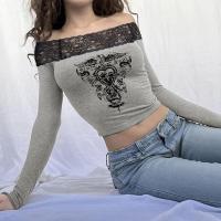 Camiseta de manga larga con hombros descubiertos y estampado de primavera y otoño para mujer - details 7