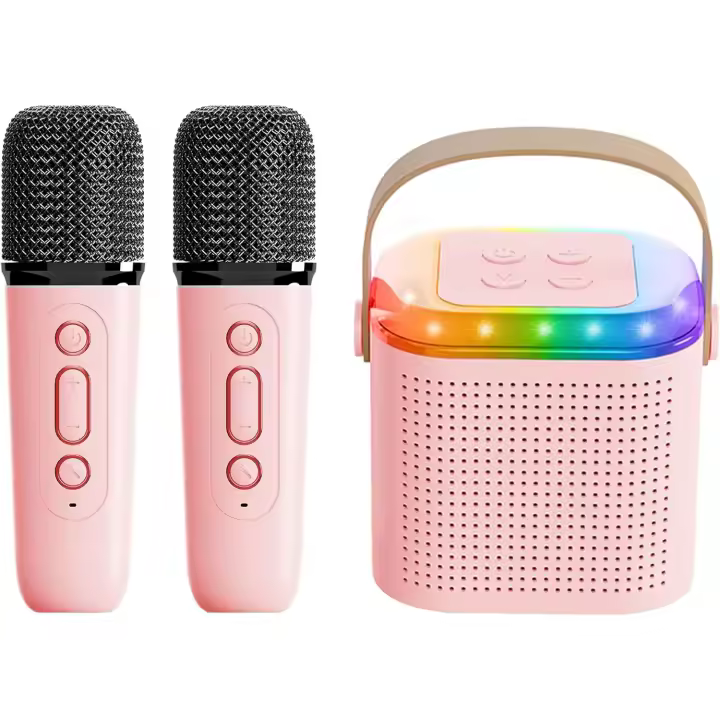 Altavoz Bluetooth Portátil con Micrófono Inalámbrico para Niños y Niñas Regalo de Cumpleaños Excitador Color Rosa 2 Micros - 1