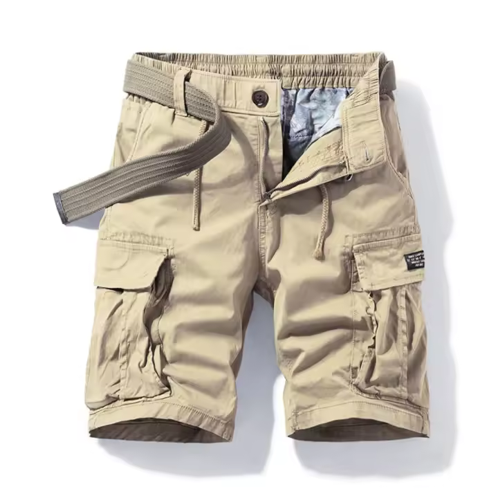 Pantalones cortos tipo cargo para hombre, pantalones cortos informales de trabajo de algodón con múltiples bolsillos para exteriores, sin cinturón - 1