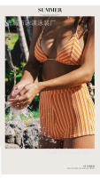 Traje de baño de tres piezas del vestido del bikini del lazo de tres puntos de la muchacha caliente atractiva rayada para las mujeres - details 3