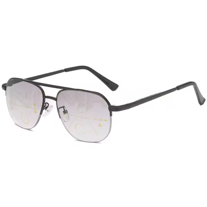 Double Bridge Pilot Frame Men Women Transparent N Grey Lens Progressive Multifocus Reading Glasses Add 75 100 150 175 200 To 400 - 1