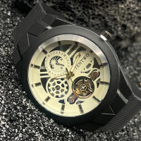 Reloj deportivo de cuarzo con correa de silicona y esqueleto de luz azul para hombre de nueva tendencia - details 6