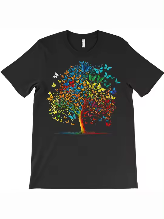 Camiseta de Cómoda y Suave con Cuello Redondo y Manga Corta Diseño de Mariposa Único - 1