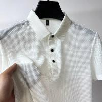polos hombre manga corta ropa hombre día del padre Nuevos hombres de negocios Casual manga corta hueso flor color sólido POLO camisa moda transpirable cómodo verano versátil top - details 13