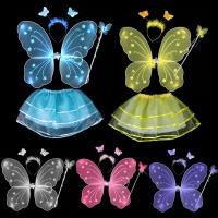 Faldas de tutú de hadas coloridas para niños, conjuntos de disfraces de princesa, diadema de varita, ropa de alas de mariposa - details 3