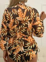 Traje de baño de tres piezas con estampado , traje de baño Sexy con cuello en V profundo, mono con cordón, conjunto de Bikini - details 3