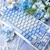 Coreano Cherry Pbt Blue Chasing Summer Cool Theme 126 teclas Teclas Hangul con gradiente personalizado - details 4