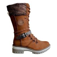 Botas Martin de gran tamaño para mujer, otoño e invierno, comercio exterior, nuevas botas de nieve europeas y americanas, tacón grueso de tubo medio redondo - details 5