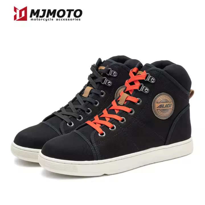 Botas de moto transpirables Vintage para hombre y mujer, zapatos de motociclista, zapatillas informales para hombre, zapatos de Motocross de microfibra, botas protectoras para moto - 1