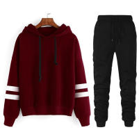 Chándal deportivo informal para mujer con capucha y sudadera negra a rayas y cómodos pantalones de cintura alta talla S-3XL - details 4