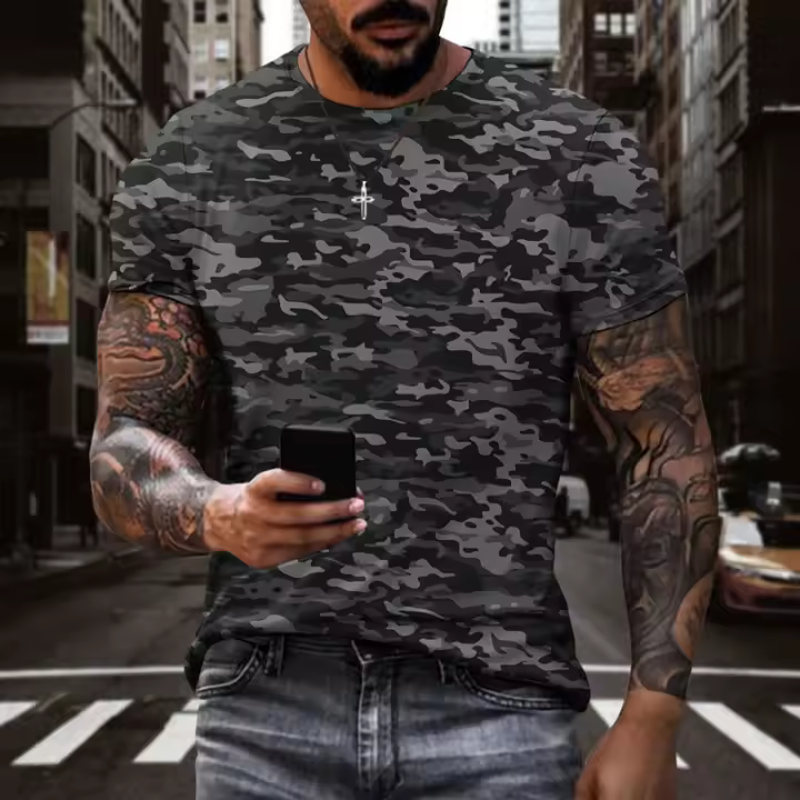 Camisetas de camuflaje de verano, ropa de calle con estampado 3D, moda para hombres y mujeres, camiseta de manga corta de gran tamaño con cuello redondo, camisetas para niños, camisetas, ropa - 1