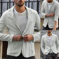 Blazer Delgado de Algodón y Lino para Hombres Color Sólido, Manga Larga, Bolsillos, Ligero para el Verano, Chaqueta Casual de Negocios - details 16