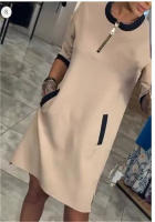 2024 vestido de mujer con cuello en V y cremallera manga tres cuartos elegante vestido Casual nuevo traje de ocio para mujer - details 1
