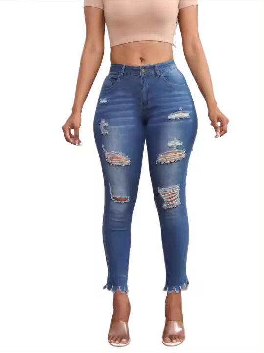 Vaqueros acampanados para mujer, cintura media, pantalones vaqueros tipo lápiz, moda Retro, pantalones rasgados informales para verano 2025 - 1